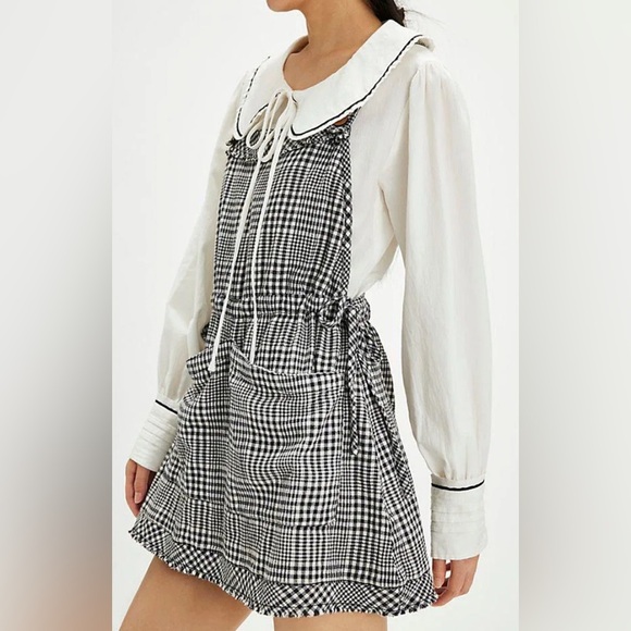 FREE PEOPLE CHRISSIE SKIRTALL MINI OVERALL DRESS PLAID XS FESTIVAL ANTHRO ASOS - Picture 4 of 11